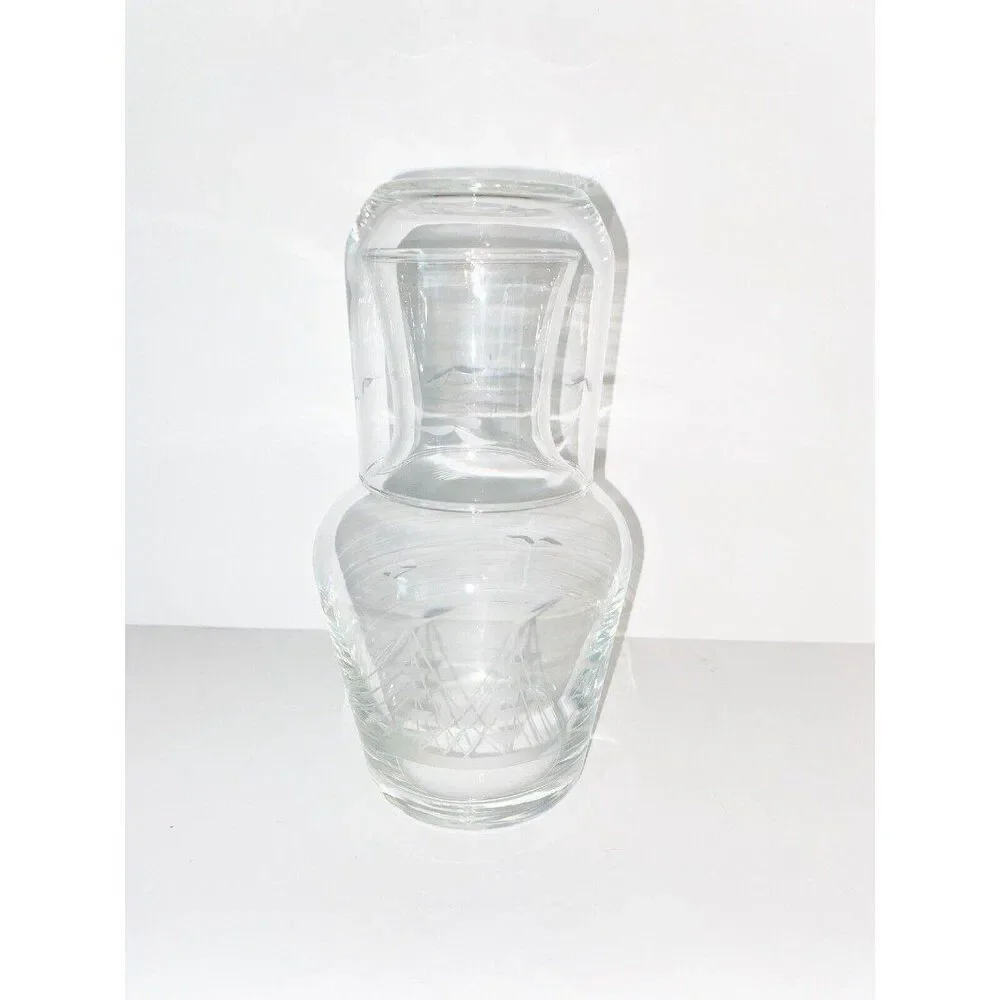 Bedside Water Carafe With Glass -Boat Etchings